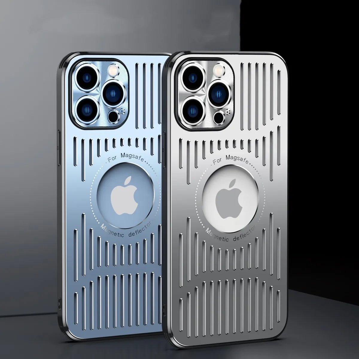 Fashion Metal Heat Dissipation Magnetic Magsafe Case for iPhone 14 16 Pro Max 13 12 15 16 Pro Logo Hole Wireless Charging Cover Caseverse