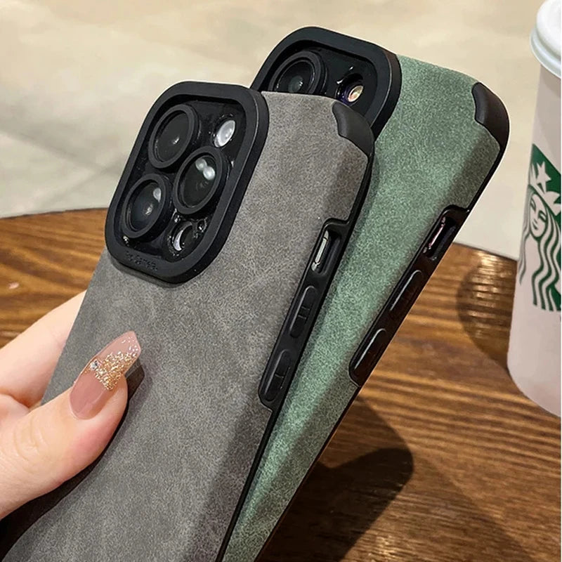 Matte Leather Silicone Phone Case For iPhone 15 16 12 11 14 Pro Max 13 Mini X XR XS 78 Plus SE Lens Protection Bumper Full Cover - Caseverse