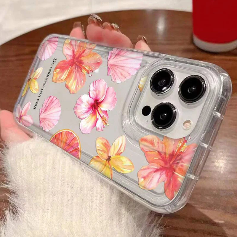 Metal Tulip Pattern Airbag Protective Phone Case For iPhone 14 13 11 15 16 Pro Max 16E 12 Mini XS XR X 8 7 Plus SE 2 Plus Cover Caseverse