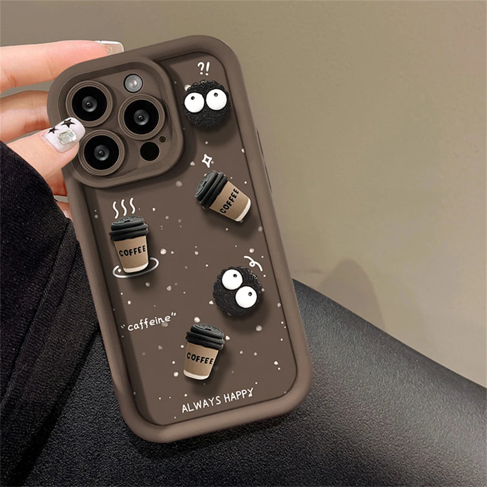 Cute Fun 3D Ball Coffee Silicone Soft Phone Case For iPhone 16 14 13 12 11 15 Pro Max XS XR 7 8 Plus SE Shockproof Matte Cover - Caseverse