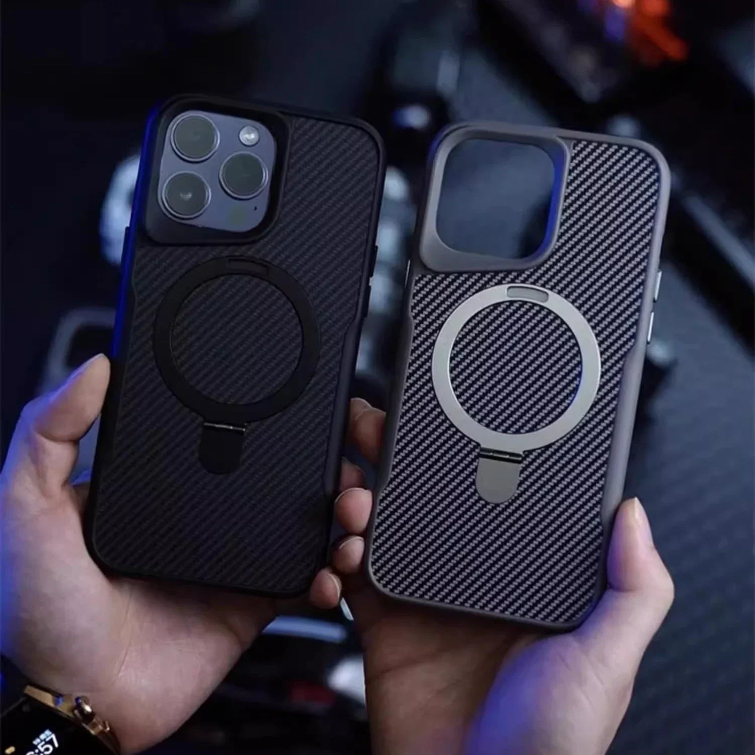 Desert Titanium metal holder carbon fibre magnetic phone case for iPhone 16 15 14 13 12 Pro Max magsafe charging armor hard case - Caseverse