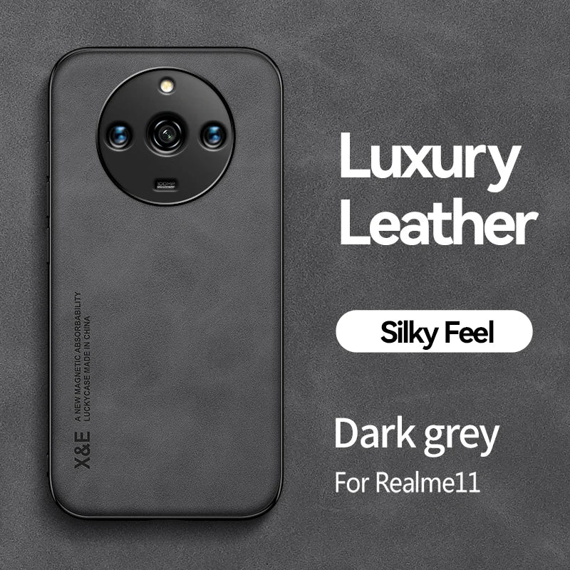 For Realme 11 Pro Plus Case Luxury Leather With Metal Plate Phone Cases For Realme 11 11Pro+ 5G Car Magnetic Holder Back Cover - Caseverse