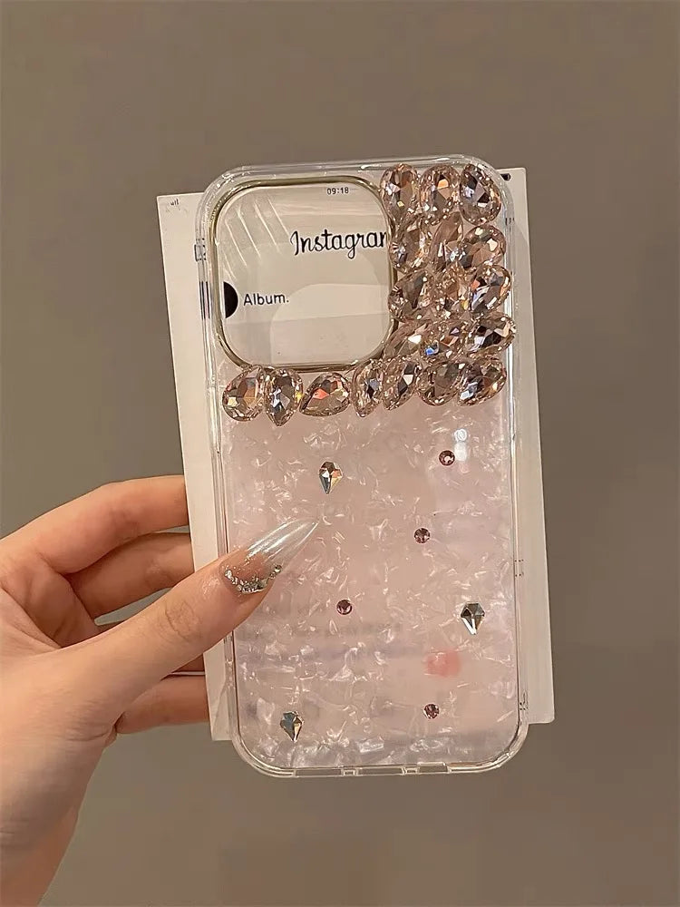 Bling Siliver Color Diamond Phone Cases For iPhone 16 15 Pro Max 12 13 14 Pro Max High-end Luxury Marble Protective Soft Cover - Caseverse