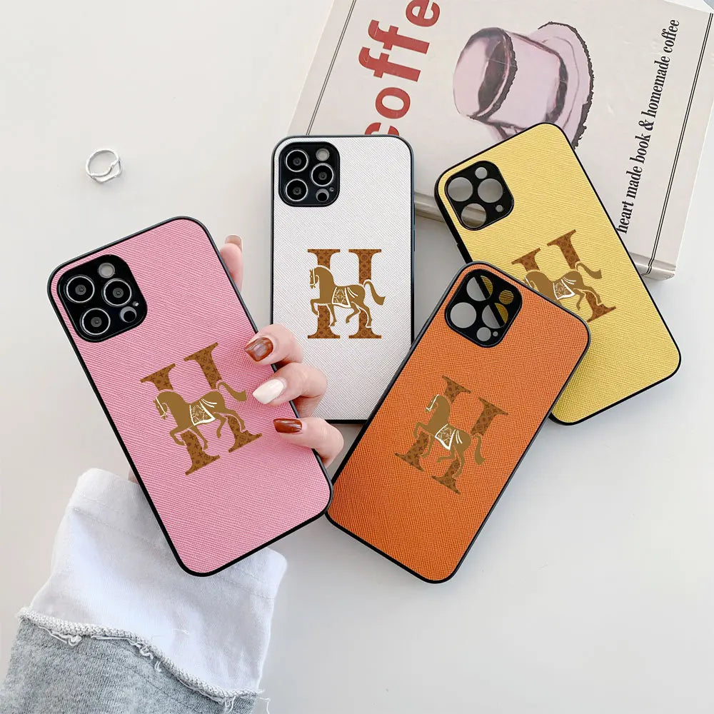 Classic Horse H Cross Leather Fashion Case For Iphone 15 14 13 12 11 Pro Max Mini 7 8 Plus X Xs Xr Max Luxury Phone Cover Funda Caseverse