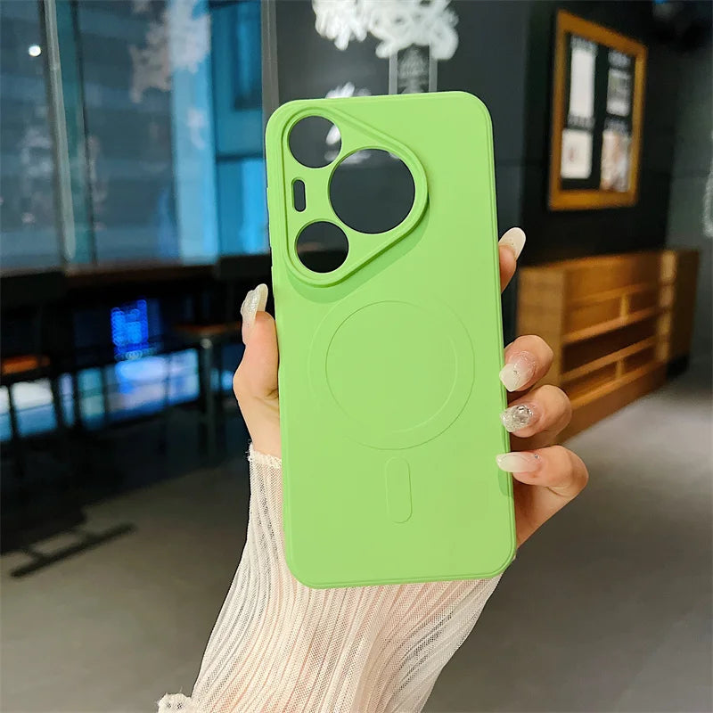 Silicone Magnetic Phone Case for Huawei Pura 70 Pro Plus Ultra Magsafe Wireless Charging Anti Drop Protective Cover Bumper - Caseverse