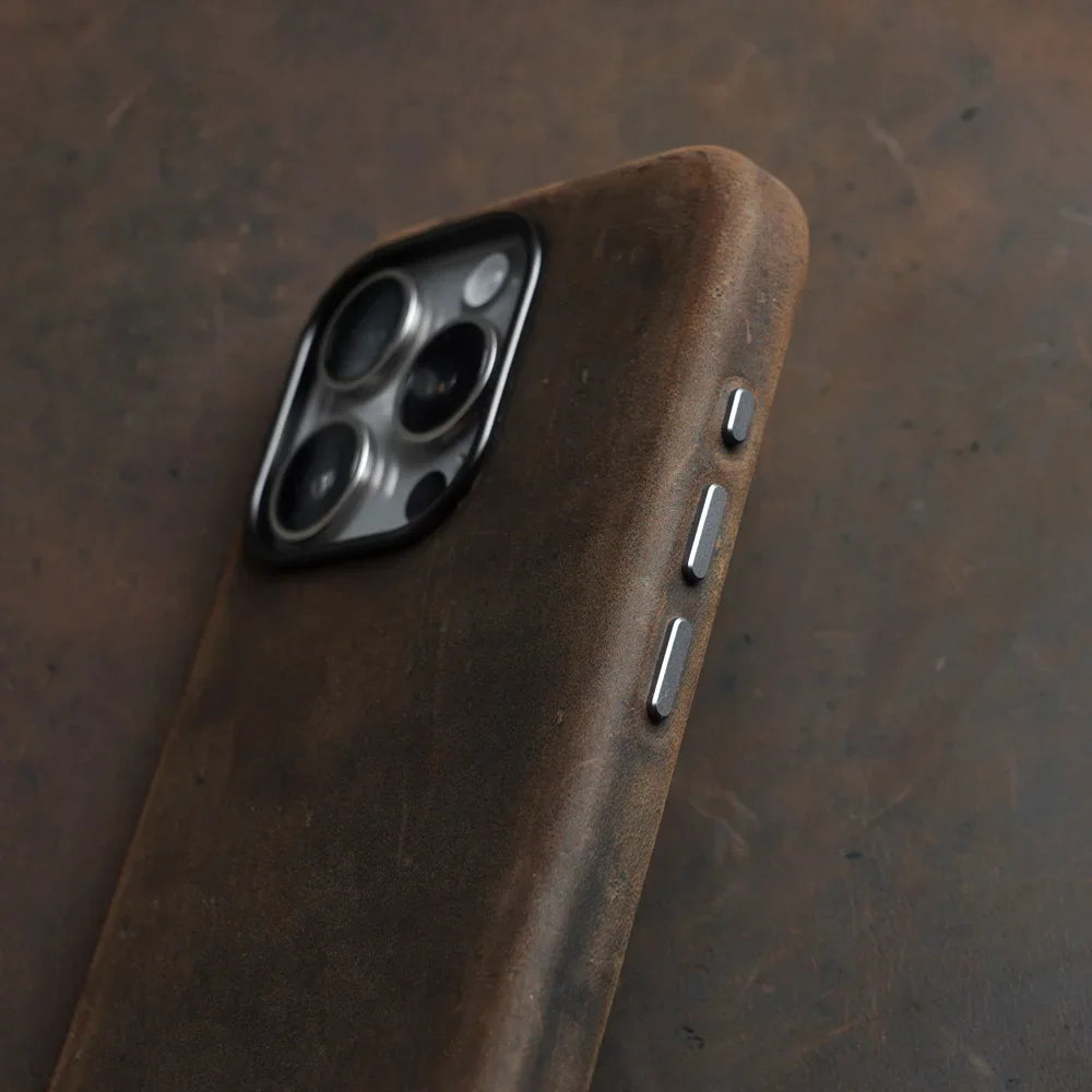 YMW Italian Crazy Horse Genuine Leather Case for iPhone 16 Pro Max 15 14 Personality Cowhide Magnetic Phone Cover - Caseverse