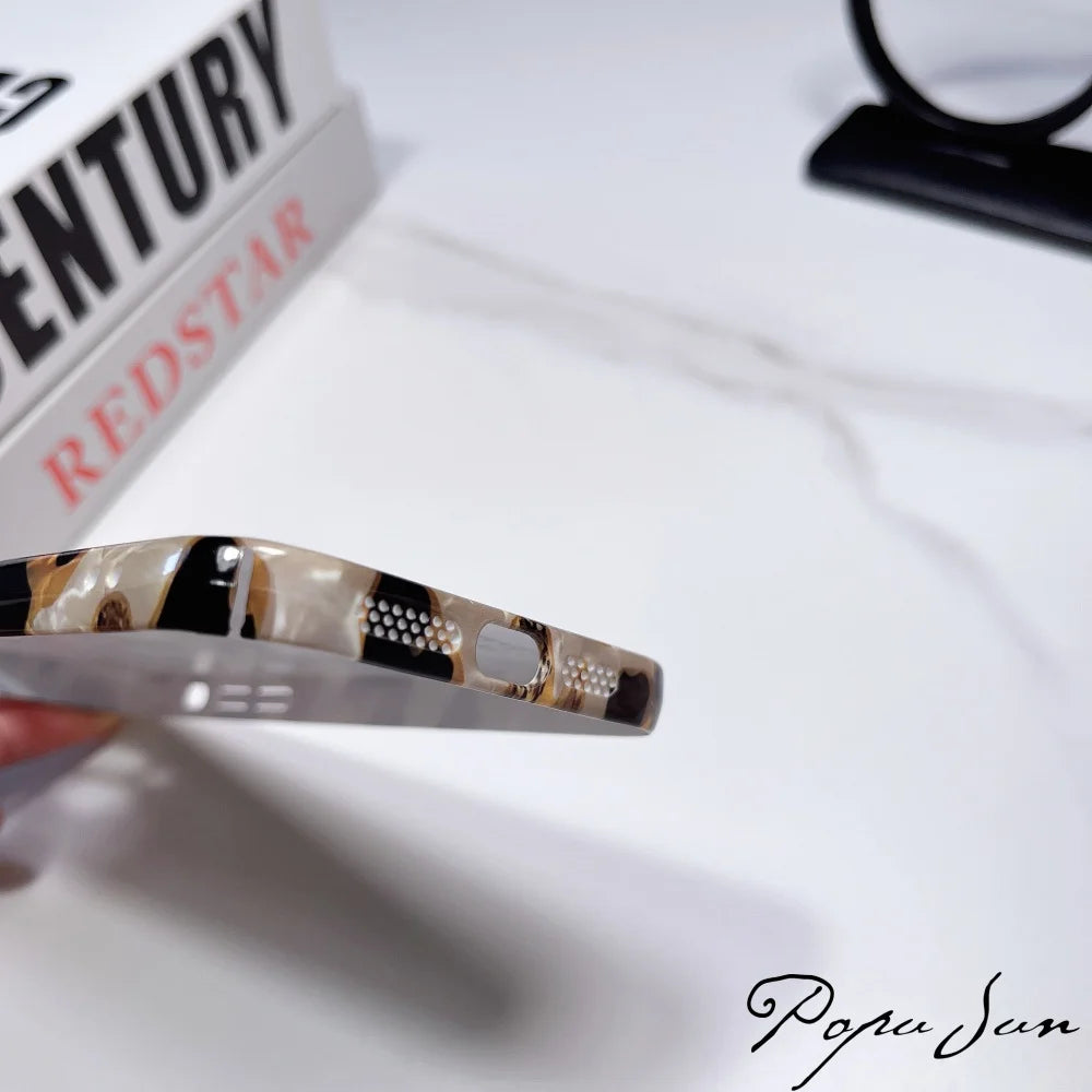 Vintage Glitter Leopard Print Phone Case For IPhone 16 15 13 12 11 Pro Max 14 Plus Dream Shell Leopard Marble Texture Hard Cover - Caseverse