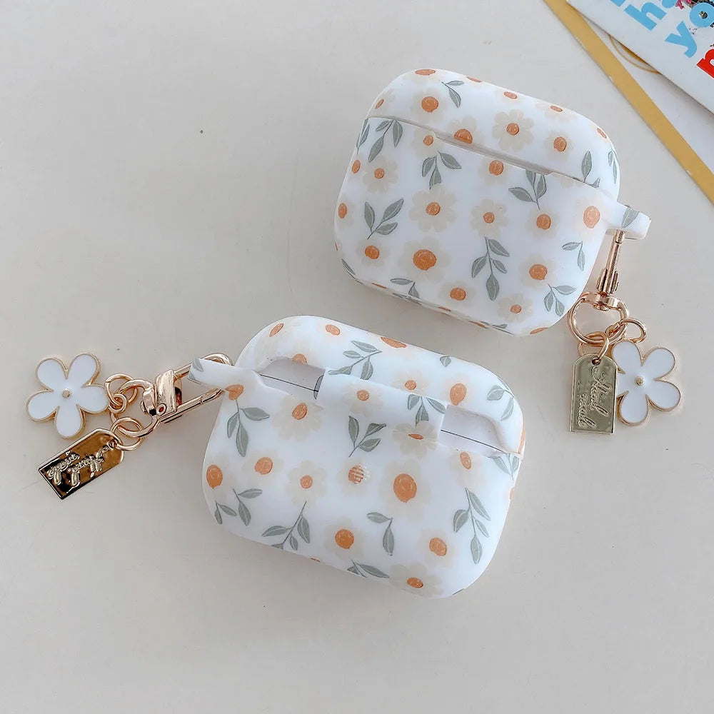 For Apple AirPods 4 ANC Flower Print Earphone Case For AirPods 2 3 Pro2 Silicone Soft Wireless Headphones Cover With Keychain Caseverse