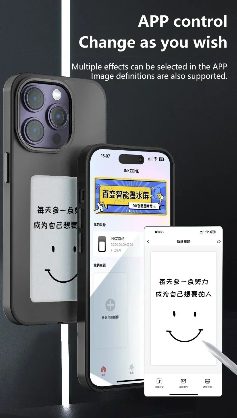 Smart E-ink Screen Phone Case for IPhone 13 14 15 Pro Max NFC Refesh Photo Anime Characters Boy Girl Luxury Silicone Phone Cover - Caseverse