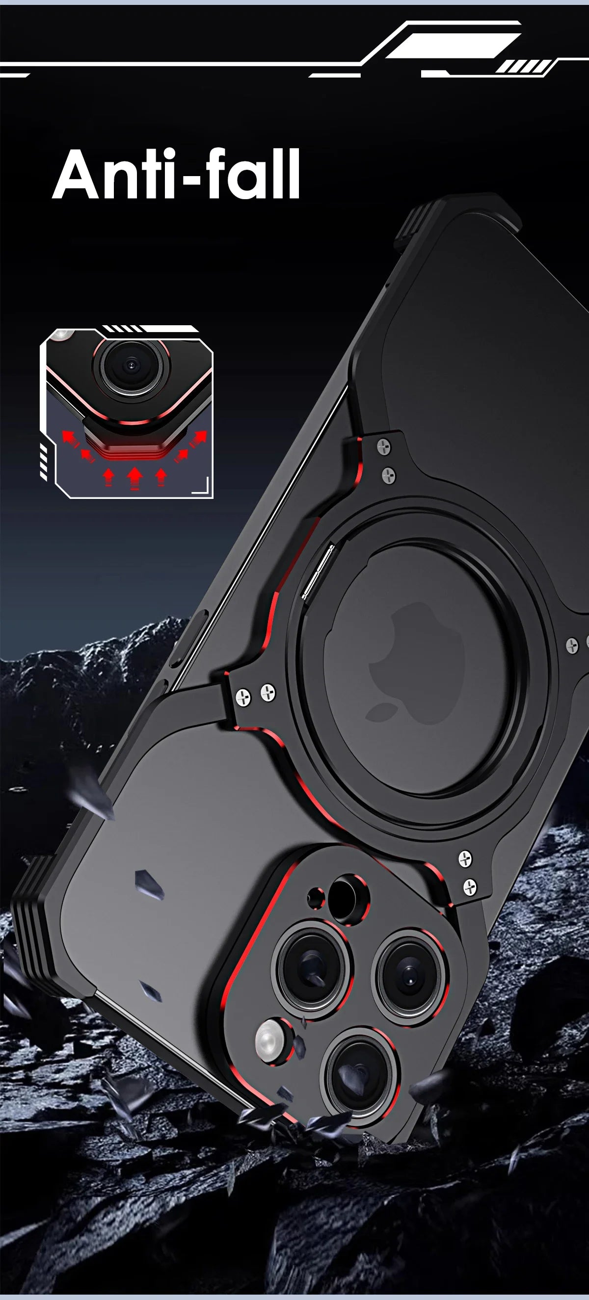 360° Stand Metal Rimless Magnetic Phone Case For iPhone 13 14 15 Pro Max Metal Bumper Lens Protection Metal Skeleton Phone Cover