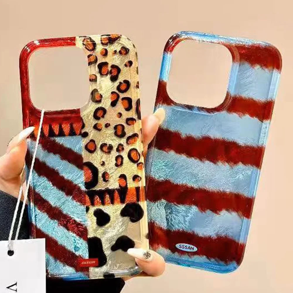 Splicing Leopard Print Clear Phone Case For iPhone 16 Pro Cases iPhone 16 15 14 13 12 11 Pro Max XS X XR 7 8 Plus 16 Clear Cover - Caseverse