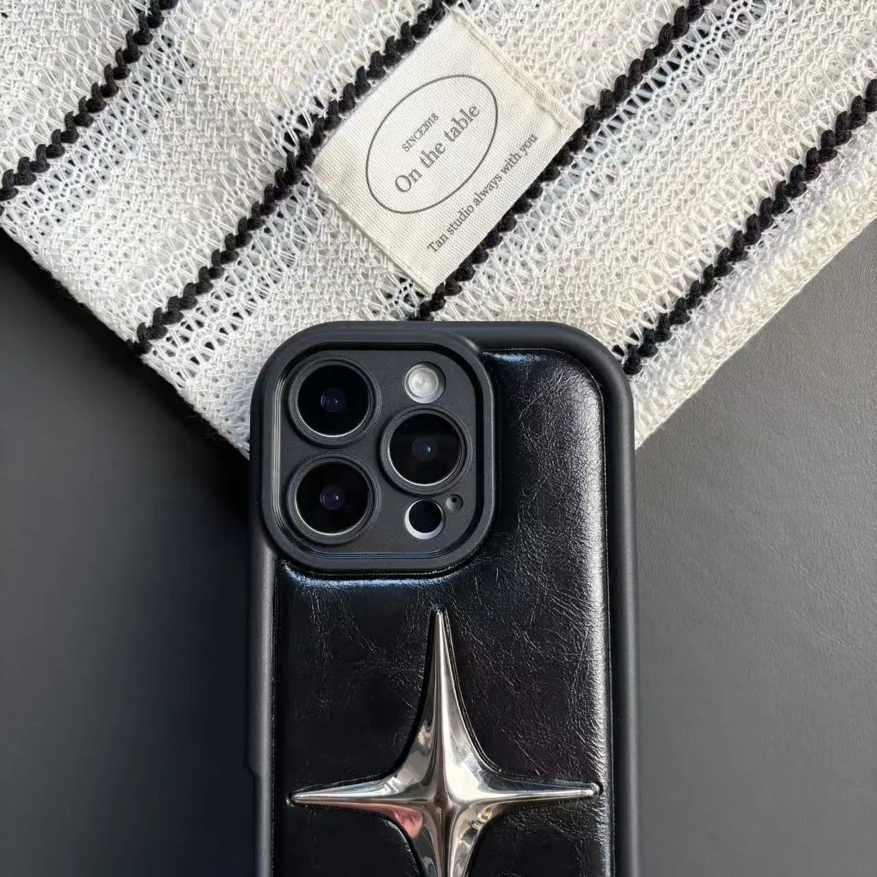 Luxury Metal Star PU Leather Phone Cover Case For iPhone 16 15 14 13 12 11 Pro Max Shockproof Protective Men Women Stylish Cases Caseverse