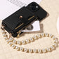 Stylish Mirror Zipper and Pearl Cord Phone Case for IPhone13promax 12mini 11promax 7 Crossbody Fall-proof Faux Leather Cover