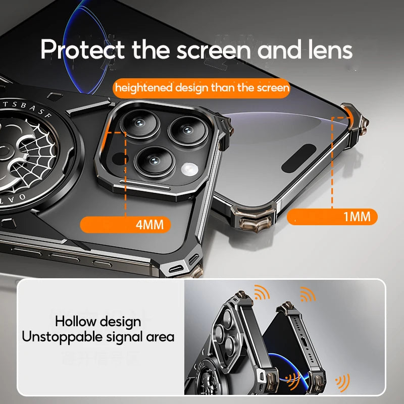 Eary Bat Case for iPhone 16 Pro Max with Magsafe 360°Rotation Kickstand Metal Frameless Military Grade Shockproof Phone Cover - Caseverse