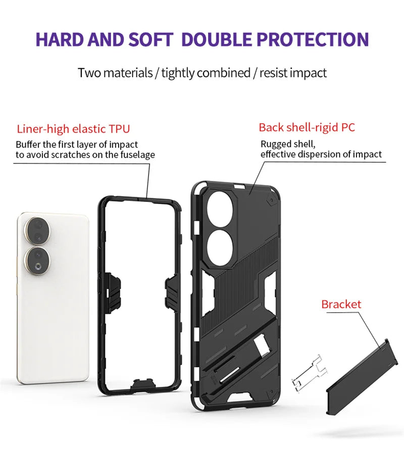 For Honor 90 Case Shockproof Rugged Hard PC Armor Phone Cases For Honor 90 Pro Honor90 Lite Car Magnetic Holder Stand Back Cover - Caseverse