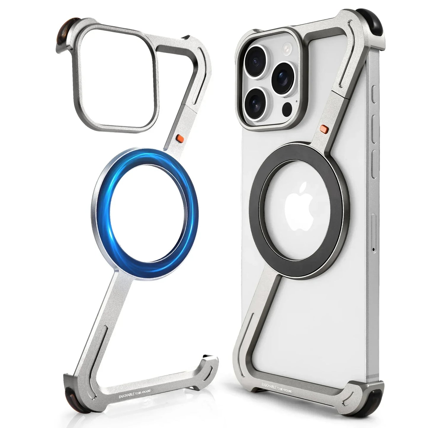 Eary Aluminum Alloy Z-Shape Phone Case for iPhone 16 Pro Max Metal Frameless Magnetic Bumper Minimalist Slim Protective Cover