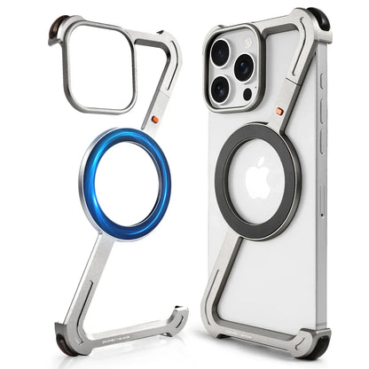 Eary Aluminum Alloy Z-Shape Phone Case for iPhone 16 Pro Max Metal Frameless Magnetic Bumper Minimalist Slim Protective Cover