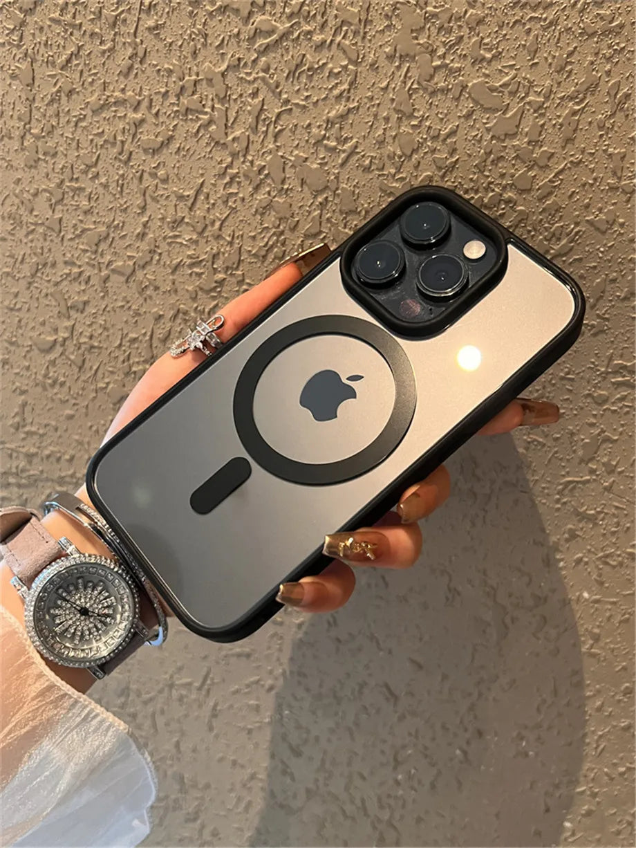 Luxury Magsafe Wireless Charge Phone Case for iPhone 16 15 14 Plus 13 12 11 Pro Max Mini Magnetic Soft Bumper Transparent Cover - Caseverse