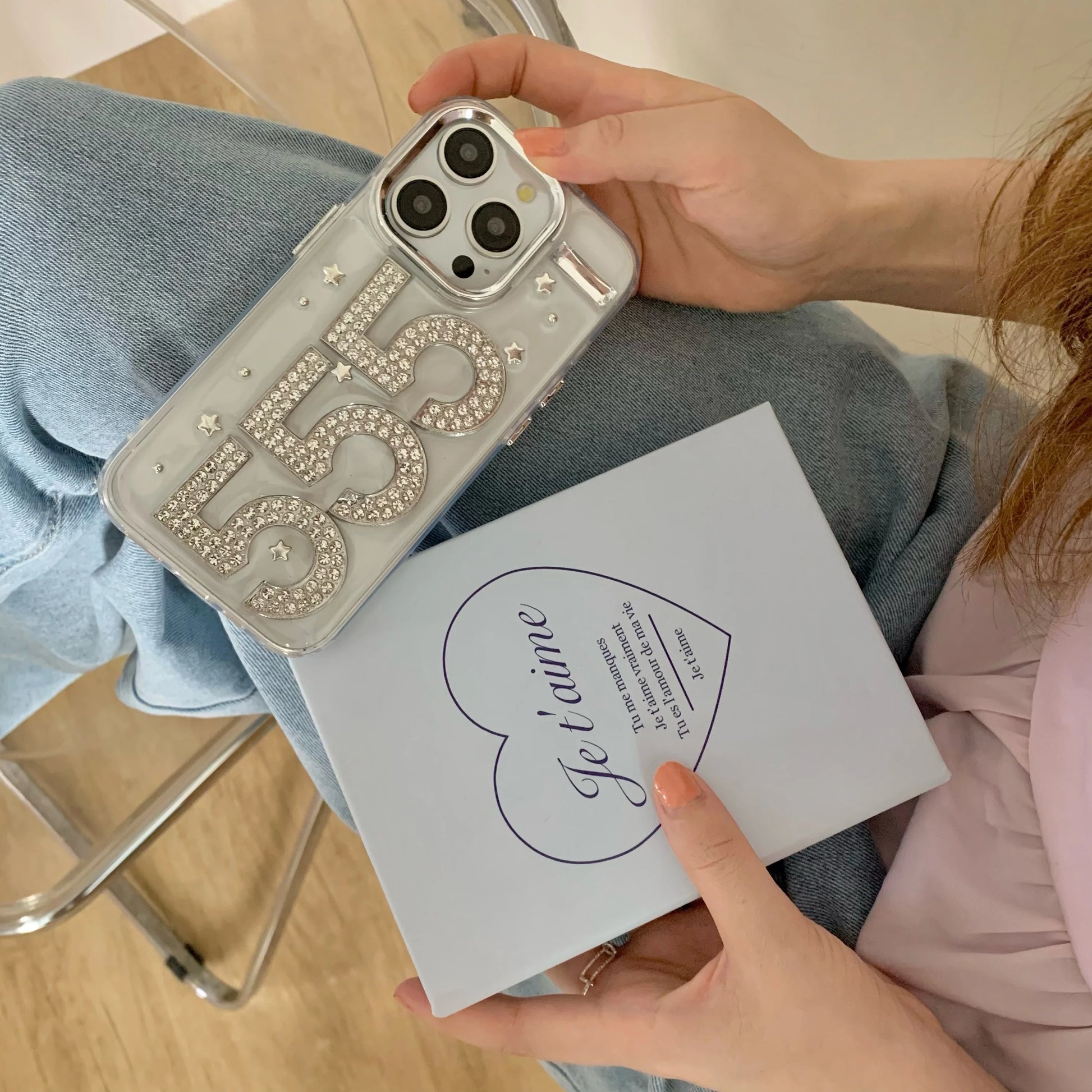 Korean Stylish Glittering Zircon 555 Fashionable Chic Case for iPhone 16 15 14 13 11 Pro Max Back Phone Cover for 12 Pro Max - Caseverse