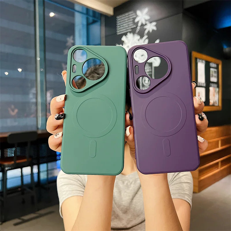 Silicone Magnetic Phone Case for Huawei Pura 70 Pro Plus Ultra Magsafe Wireless Charging Anti Drop Protective Cover Bumper - Caseverse