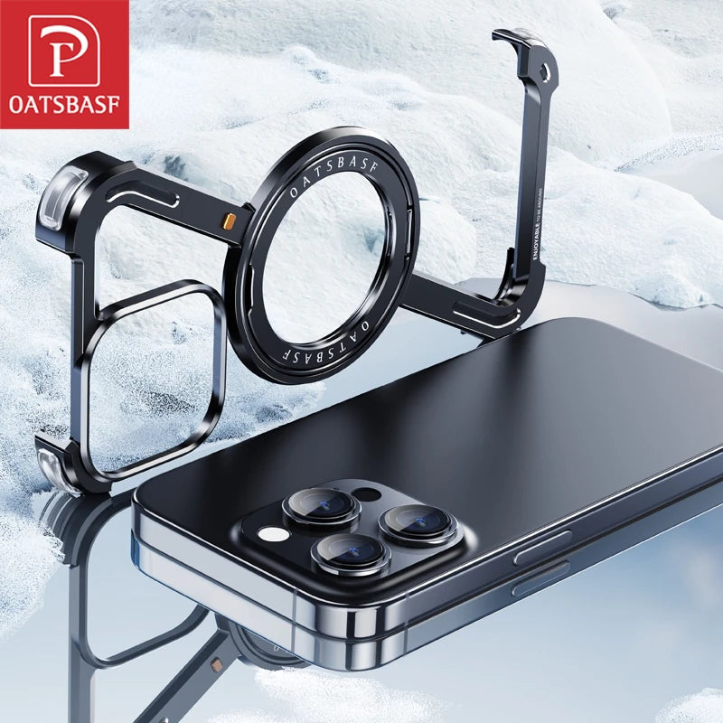 Oatsbasf Z Shape Metal Phone Case for iPhone15 /16 Pro Max Phone Protective Cover Shockproof Bumper w/360° Rotation Holder Caseverse