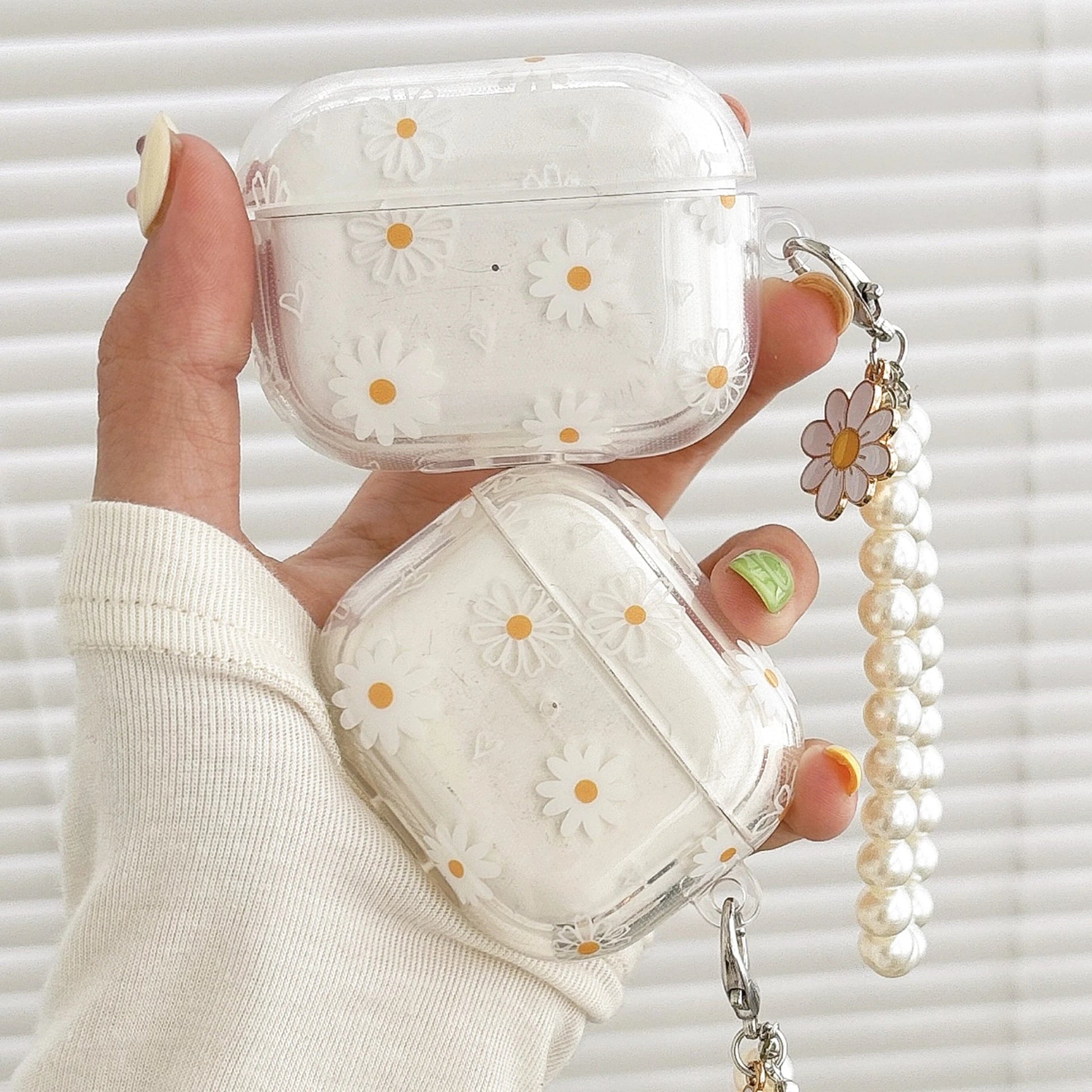 Wireless Bluetooth case for AirPods1/2 AirPods3 AirPods pro and pro2 tpu flower pattern earphone cover with imitation pearl chai Caseverse