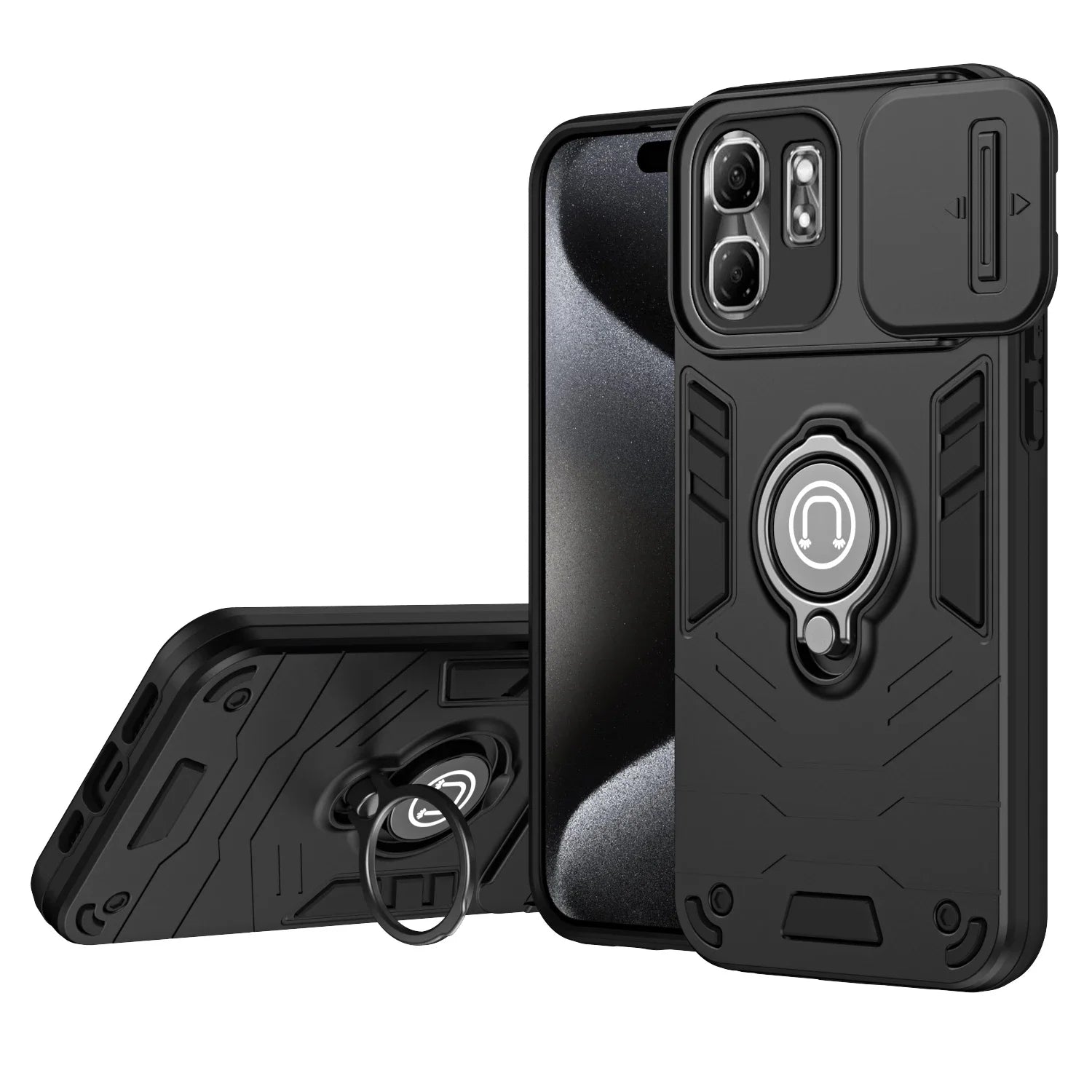 Rugged Armor Shockproof Phone Case For Infinix Smart 9 X6532 Hot 50i X6531 X6531B Sliding Window Metal Ring Holder Back Cover - Caseverse