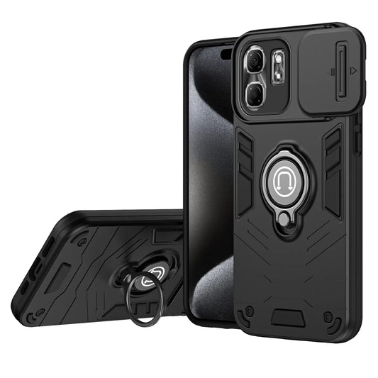 Rugged Armor Shockproof Phone Case For Infinix Smart 9 X6532 Hot 50i X6531 X6531B Sliding Window Metal Ring Holder Back Cover - Caseverse