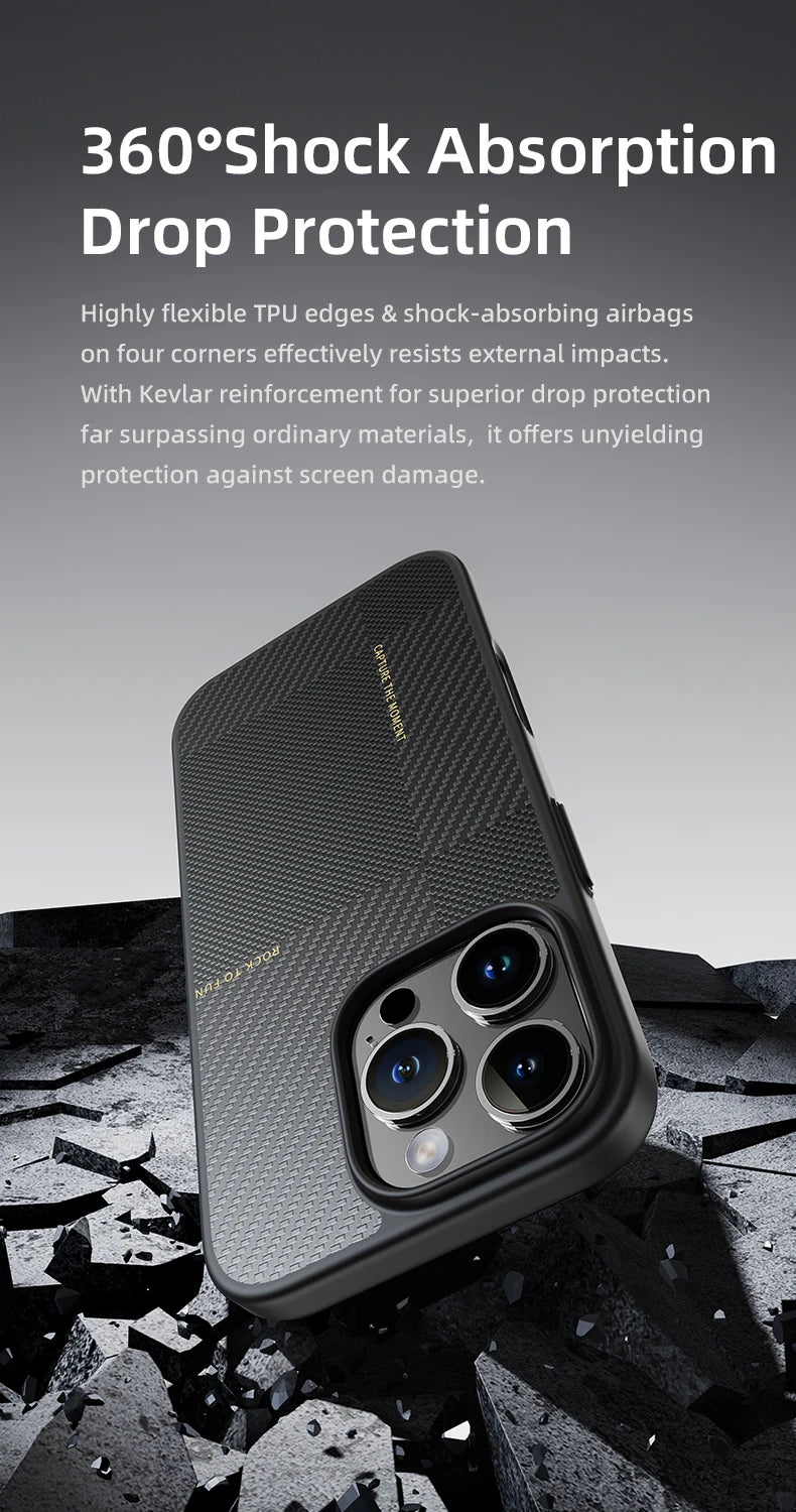 ROCK Aramid Fiber Magnetic Case for iPhone 16 Pro Max Military Grade Shockproof Cover for iPhone 16 Pro Compatible with MagSafe - Caseverse