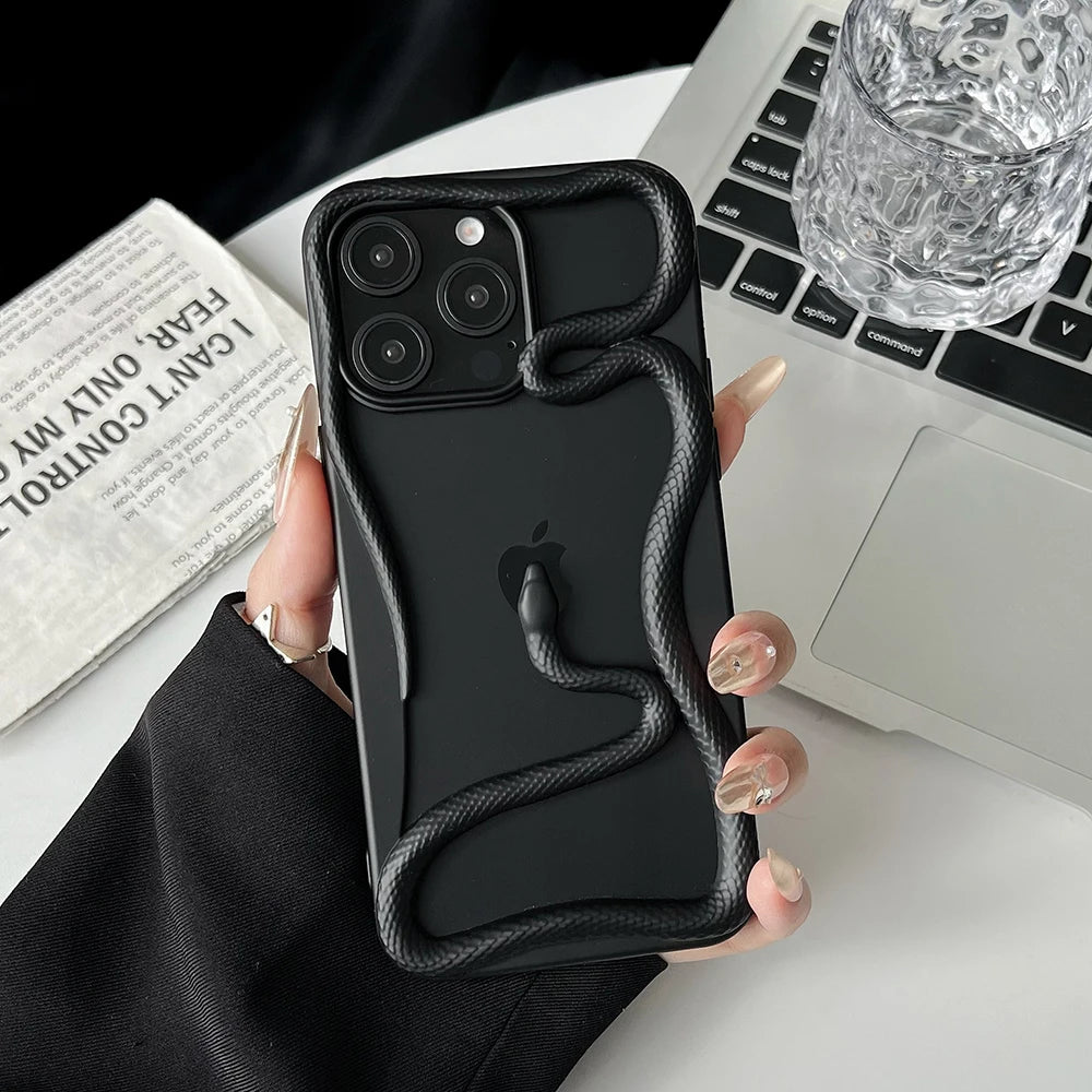 Cool 3D Snake Hollow Dissipate Heat Phone Case For iPhone 15 14 13 12 11 16 Pro Max Luxury Shockproof Soft Silicone Cover - Caseverse