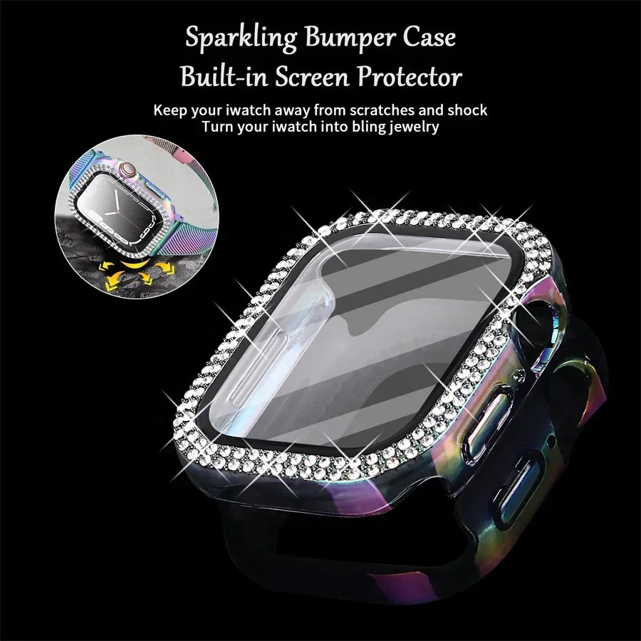 Diamond Case For Apple watch Cover 45mm 41mm 38mm 42mm 44mm 40mm Tempered Glass+ Bumper Screen Protector series 9 8 7 6 5 4 3 SE