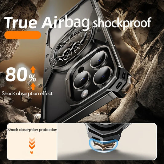 Eary for iPhone 16 Pro Max Bat Phone Case with Magsafe 360°Rotation Kickstand Metal Frameless Military Grade Shockproof Cover - Caseverse