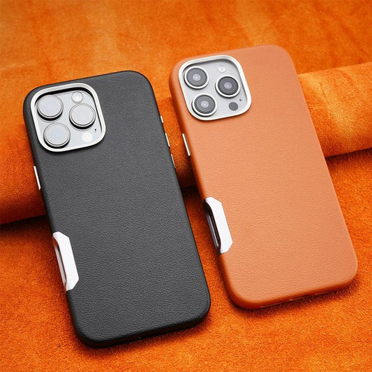 Metal Lens Protective MagSafe Phone Case For iPhone 16 Pro 16pro max 16plus Simple Solid Color Leather Wireless Charging Cover