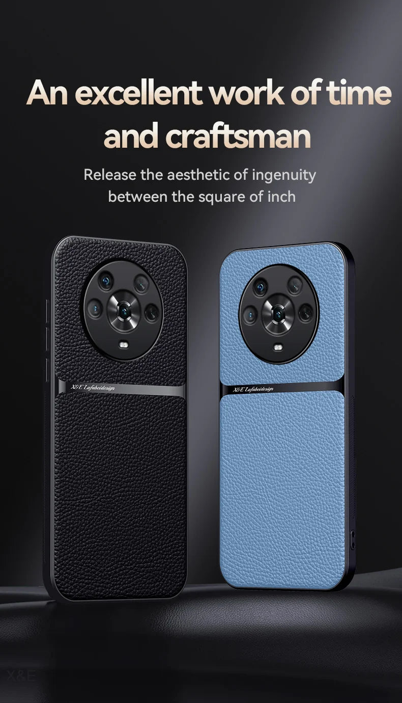 For Honor Magic4 Pro Build-in Magnet Metal Plate Car Holder Phone Case Honor Magic 4 Pro 4Pro Magic4 Silicone Leather Back Cover