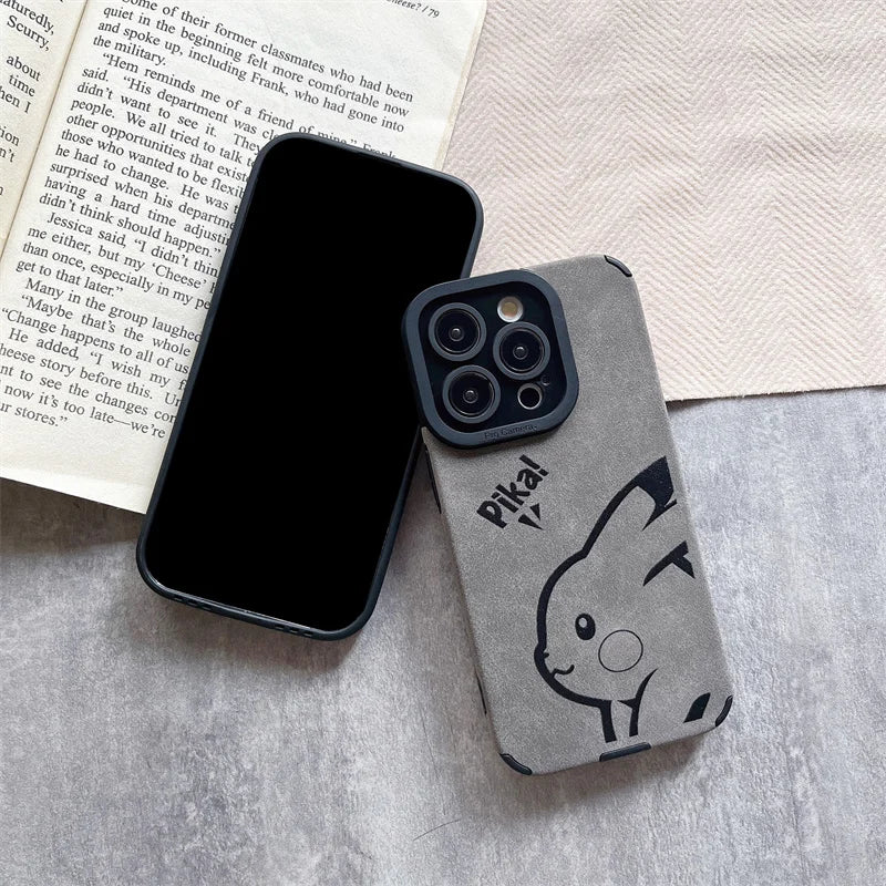 Luxury Pokemon Pikachu Matte Soft Leather Phone Case For iPhone 15 14 13 12 11 Pro Max Lens Protection Shockproof Silicone Cover - Caseverse