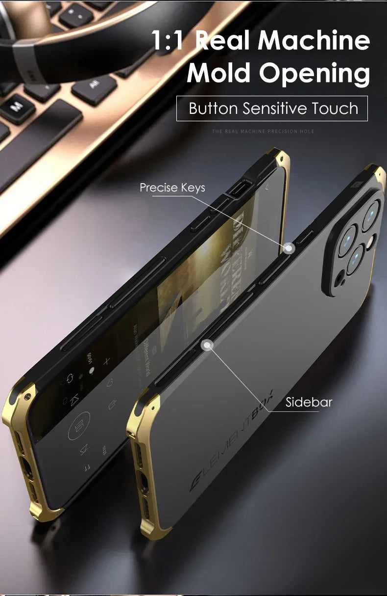 Metal Frame PC Phone Case for IPhone 13 12 14 15 Pro Max Aluminum Anti-collision Strip Silica Gel Back Cover for IPHON 15 Promax Caseverse