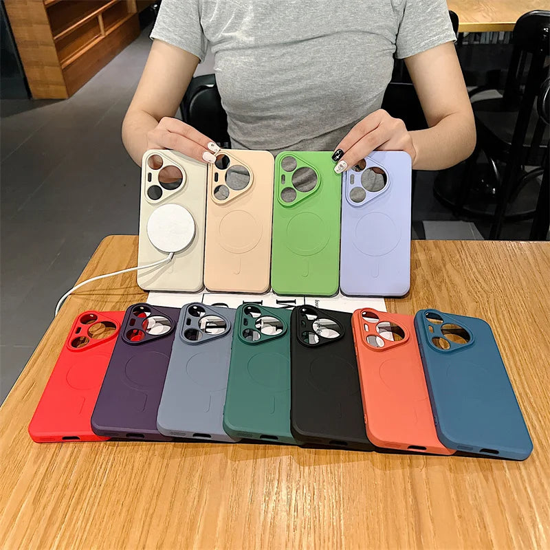 Silicone Magnetic Phone Case for Huawei Pura 70 Pro Plus Ultra Magsafe Wireless Charging Anti Drop Protective Cover Bumper - Caseverse