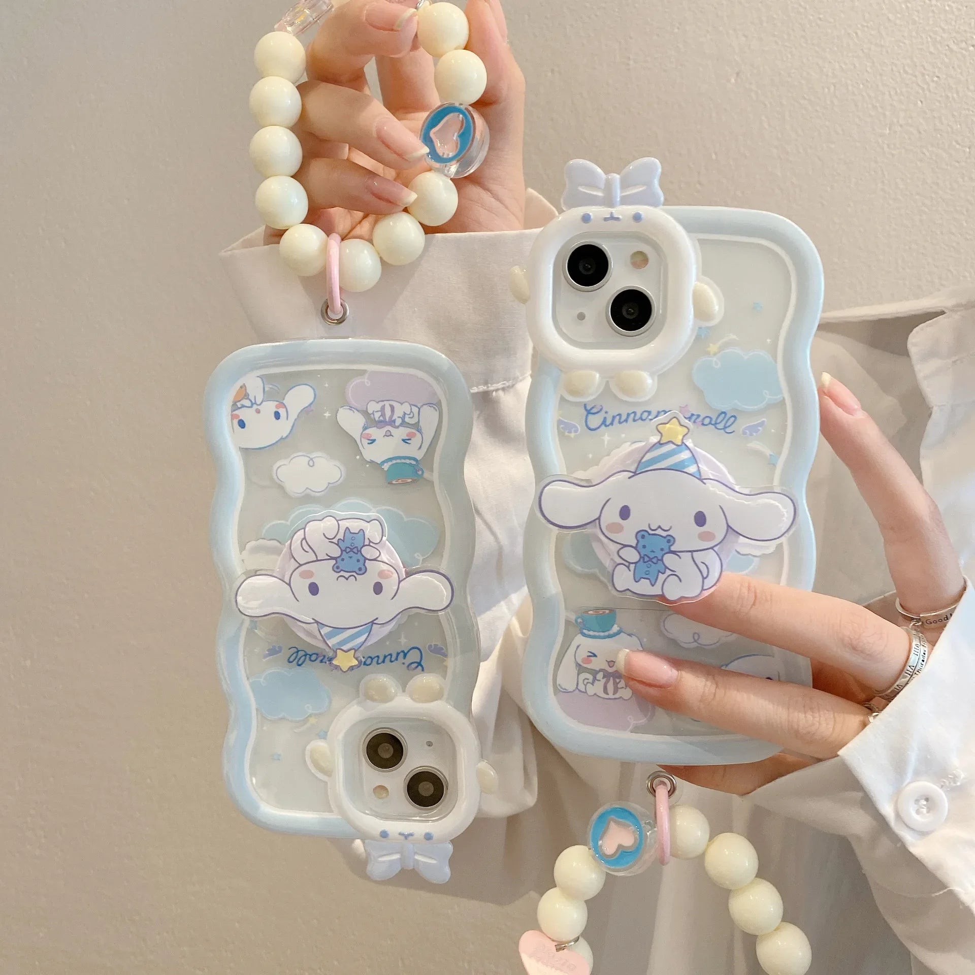 Kawaii Sanrio Cinnamoroll With Bracelet Bracket Phone Case For iPhone 15 14 13 12 11 Pro Max XR XS MAX X 7 Back Cover Y2k Gift - Caseverse