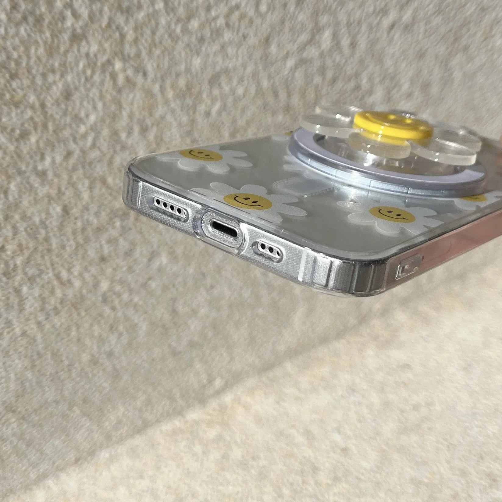 Universal Magnetic Holder Clear Glitter Smile Flower Phone Grip Tok Bracket Smart Tok For iPhone 15 14 Samsung Expanding Stand - Caseverse