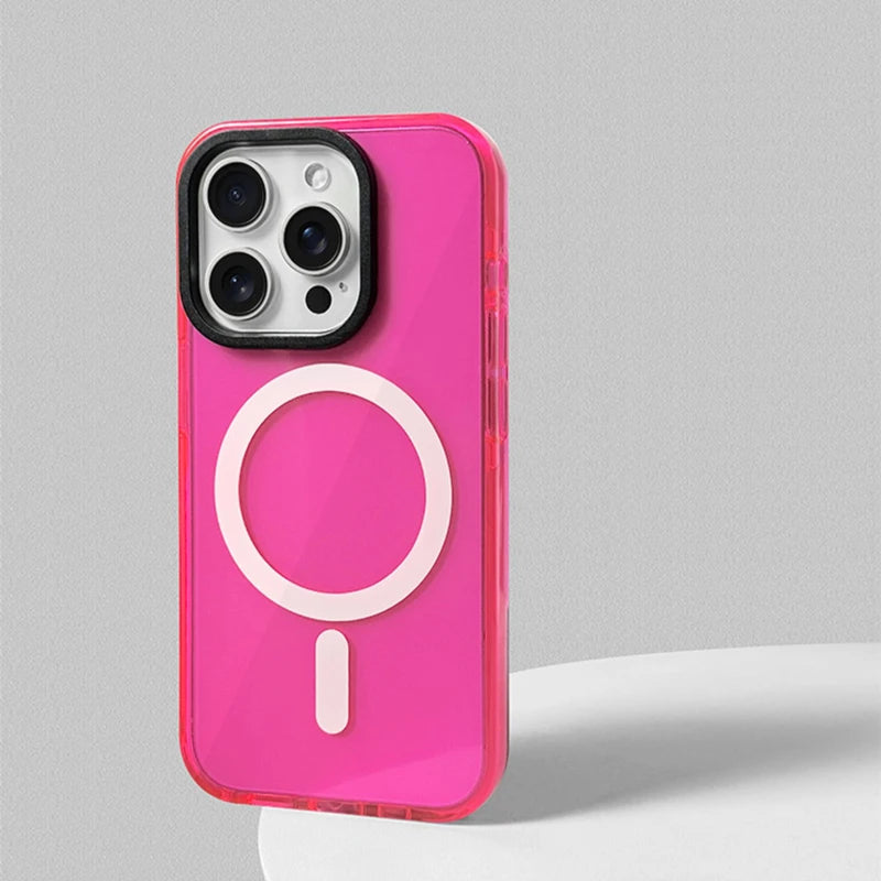 Transparent Neon Color MagSafe Phone Case for iPhone 16 15 Pro Max 14Pro 13 14 12 Wireless Charging Soft Silicone Bumper Cover - Caseverse