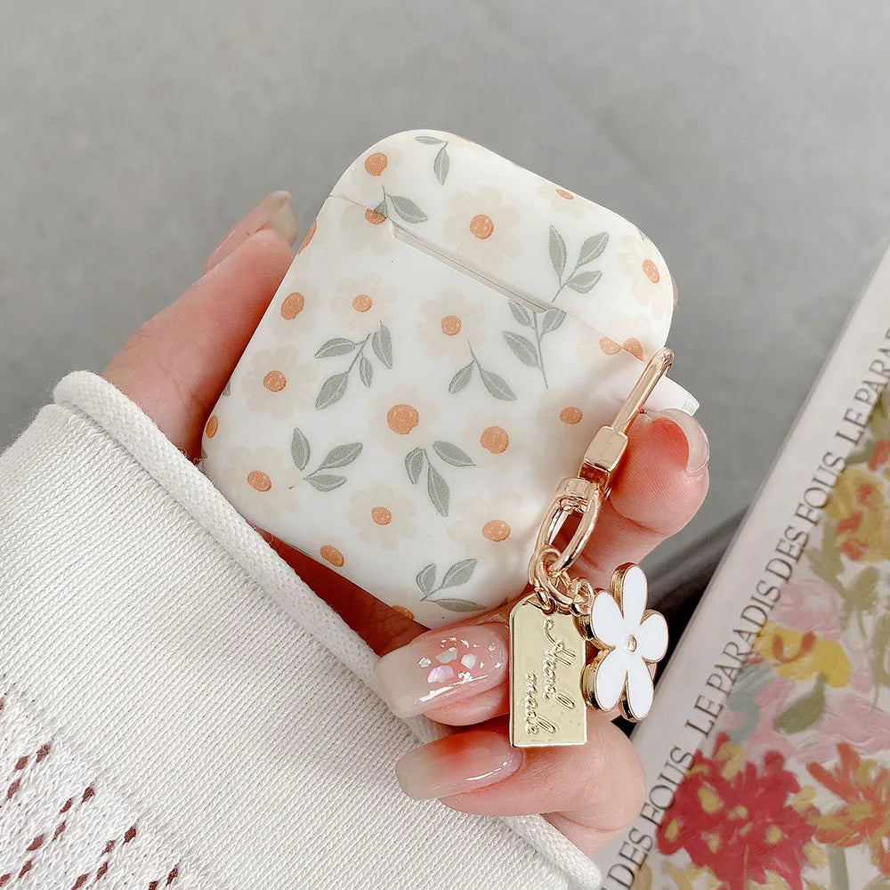 For Apple AirPods 4 ANC Flower Print Earphone Case For AirPods 2 3 Pro2 Silicone Soft Wireless Headphones Cover With Keychain Caseverse