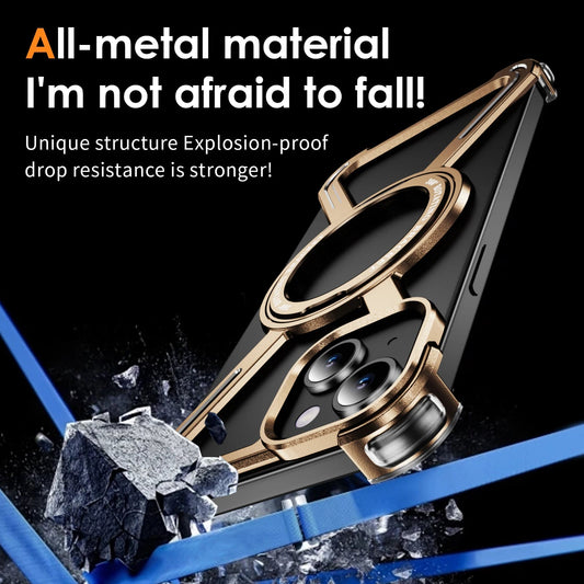 Titanium Metal Phone Case for iPhone 13 15 14 16 ProMax 16 15Pro Protective Cover Bumper w/ 360° Rotation Holder Shockproof Sase Caseverse