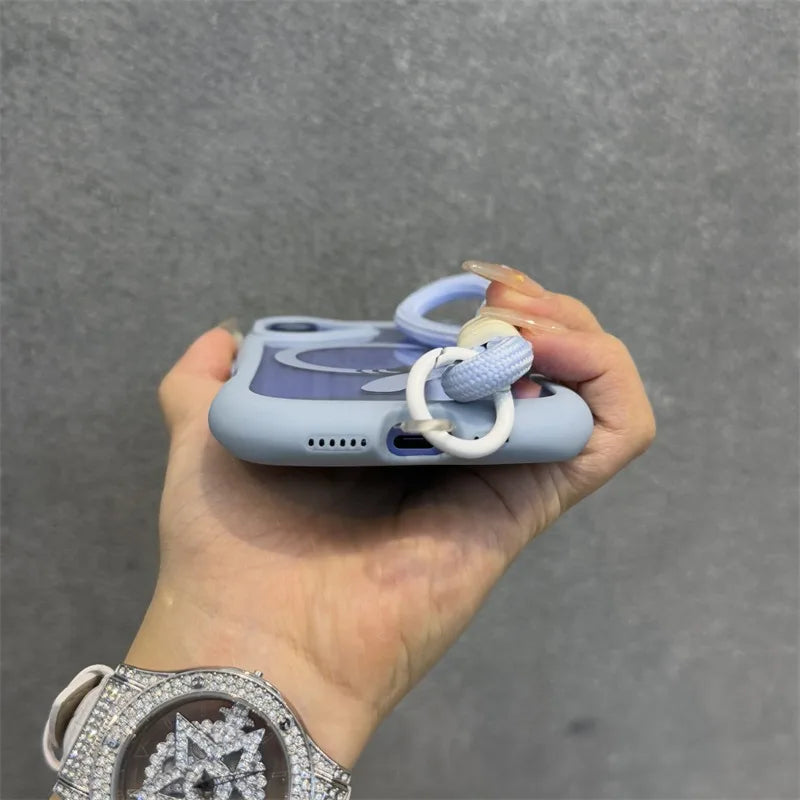 Cute Cat Ear Magsafe Case for iPhone 13 14 15 16 Pro Max 11 12 15 16 Plus Transparent PC TPU Armor Cover with Wrist Strap Chain - Caseverse