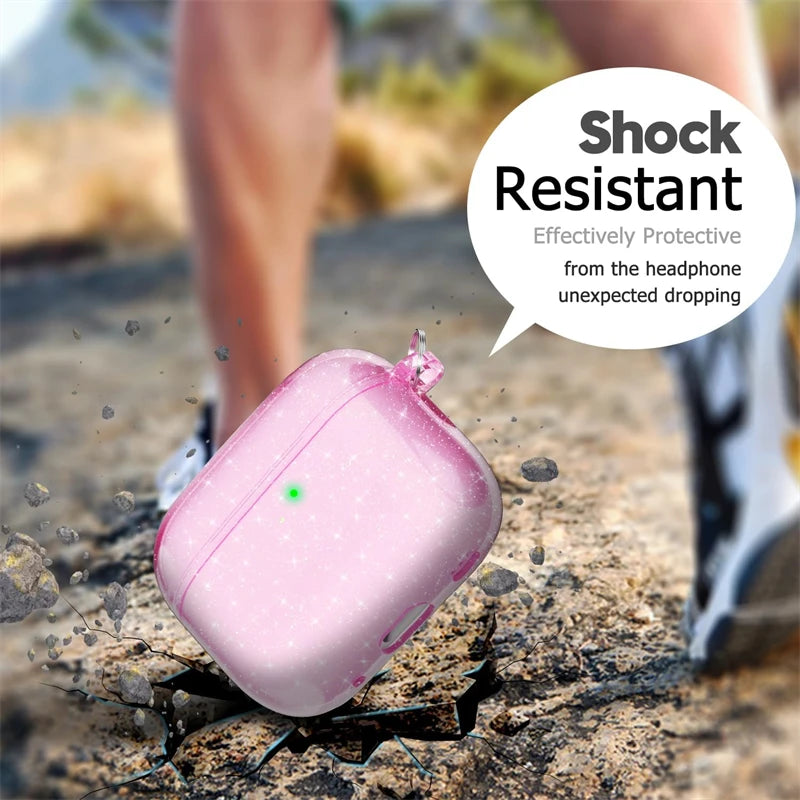 Bling Glitter Soft TPU Earphone Case for Airpods 4 2024 Pro 2 2nd Generation Air Pods 3 1 3rd Gen Cover with Keychain Accessory Caseverse