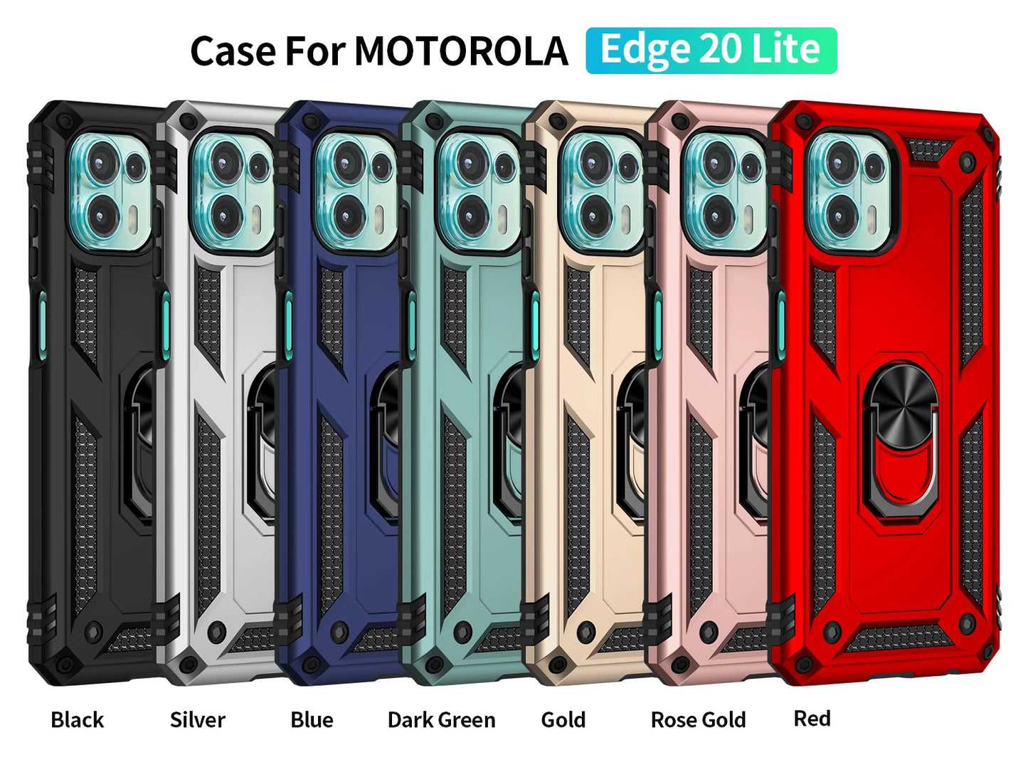 Cover Case for Moto Motorola Edge 20 Lite Shockproof Armor Rugged Military Protective Ring Holder Magnet Phone Case - Caseverse