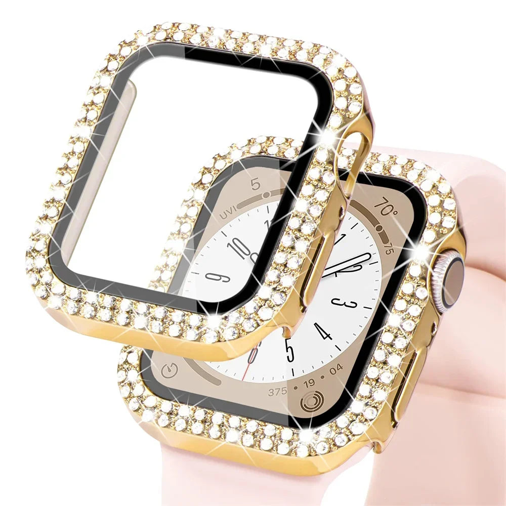 Diamond Case For Apple watch Cover 45mm 41mm 38mm 42mm 44mm 40mm Tempered Glass+ Bumper Screen Protector series 9 8 7 6 5 4 3 SE
