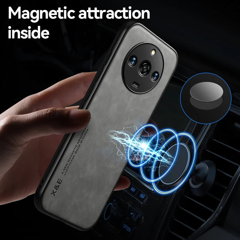 For Realme 11 Pro Plus Case Luxury Leather With Metal Plate Phone Cases For Realme 11 11Pro+ 5G Car Magnetic Holder Back Cover - Caseverse