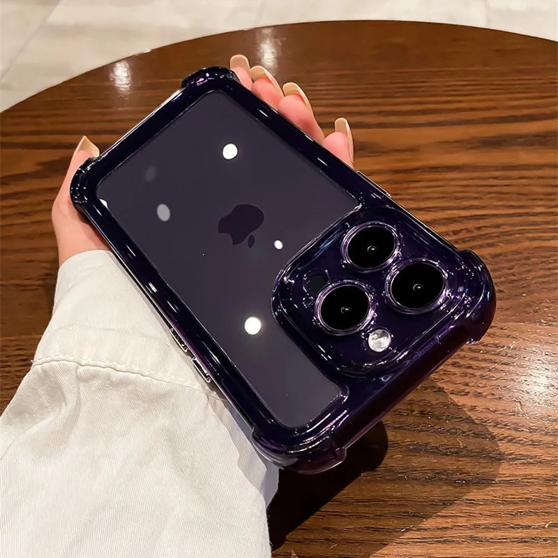 Luxury Transparent Silicone Phone Case For iPhone 16 15 14 13 12 11 Pro Max 16E XR X XS 7 8 14 15 Plus SE2 Shockproof Soft Cover - Caseverse