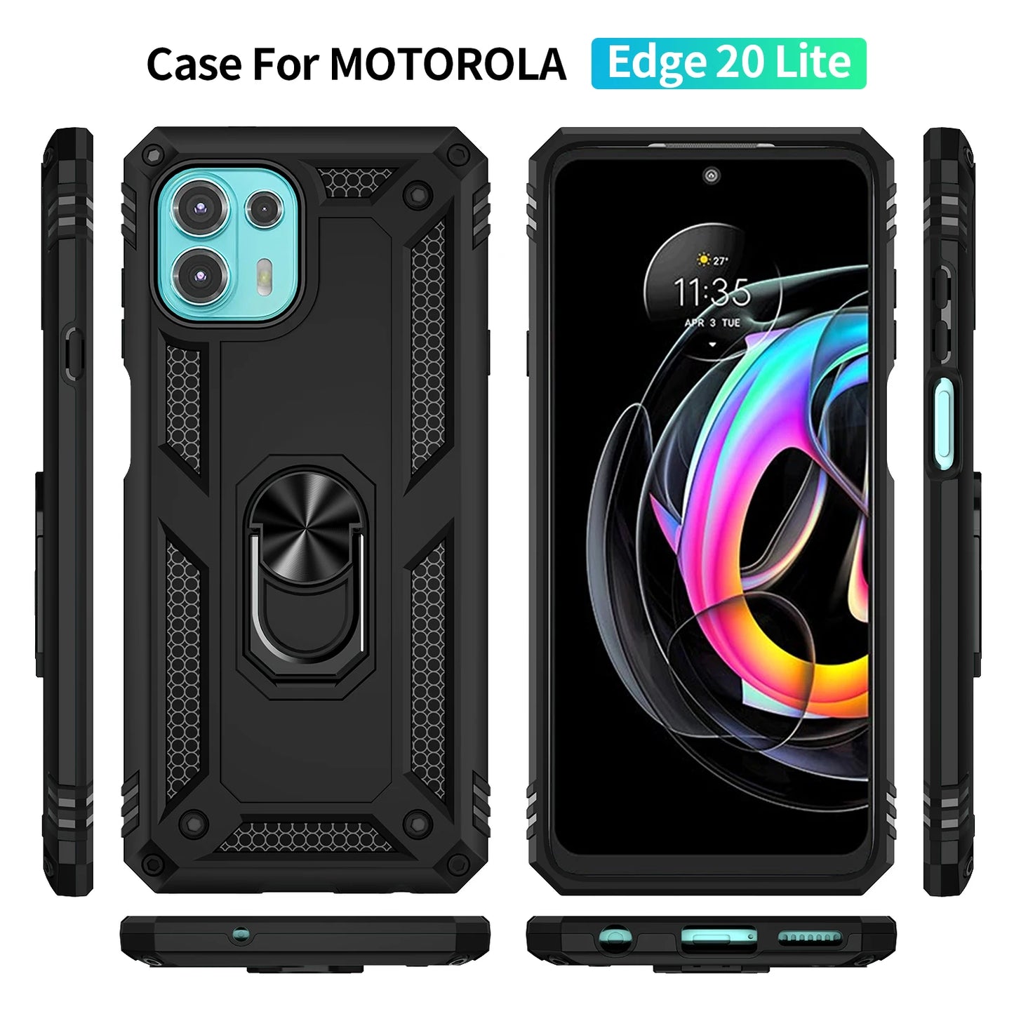 Cover Case for Moto Motorola Edge 20 Lite Shockproof Armor Rugged Military Protective Ring Holder Magnet Phone Case - Caseverse