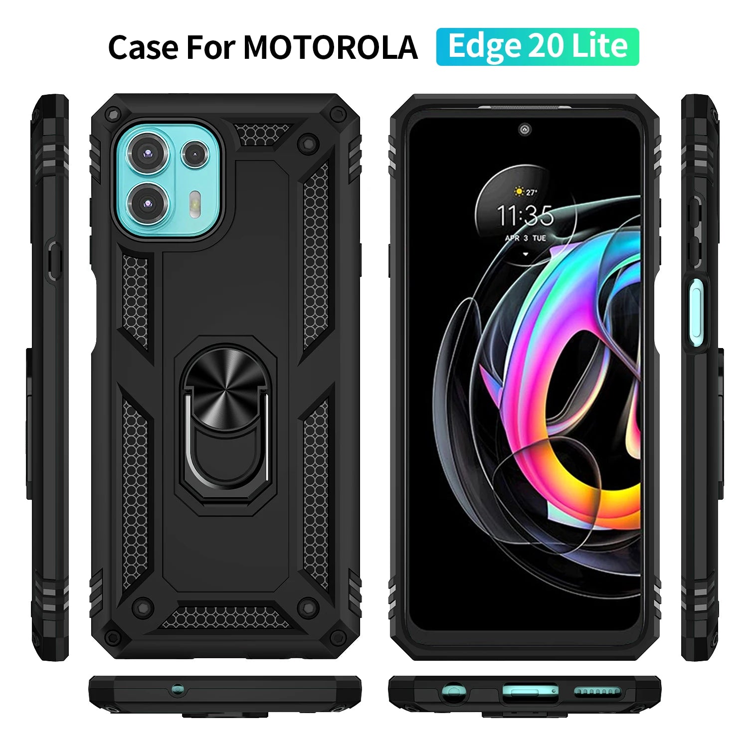 Cover Case for Moto Motorola Edge 20 Lite Shockproof Armor Rugged Military Protective Ring Holder Magnet Phone Case - Caseverse